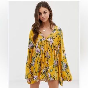 Free People Bella Golden Yellow Floral Print Tunic, Size XS